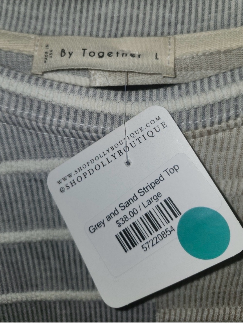 By Together NWT Grey & Sand Ballon Sleeve Top - Picture 5 of 5